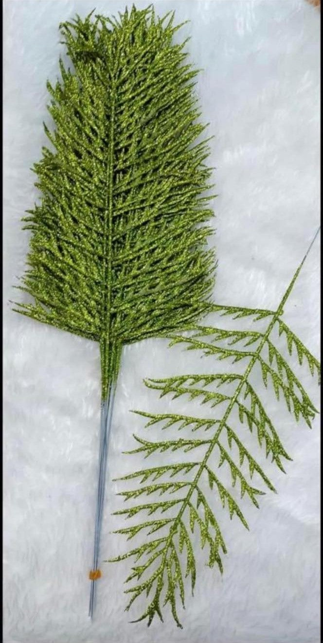 Frunze decorative verzi cu sclipici - 12 buc/set